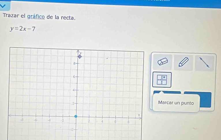 Trazar el gráfico de la recta.
y=2x-7
Marcar un punto