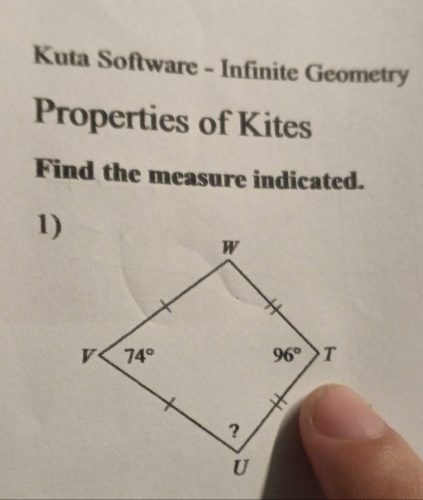 Kuta Software - Infinite Geometry
Properties of Kites
Find the measure indicated.
1)