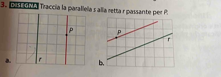 DISEGNA Traccia la parallela s alla retta r passante per P
a