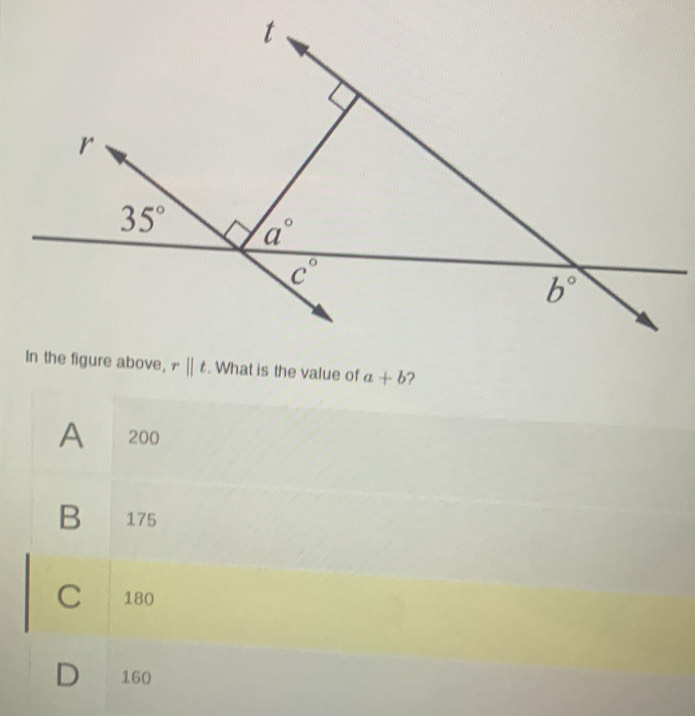 value of a+b ?
A 200
B 175
C 180
D 160