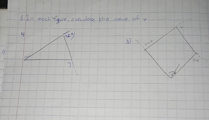 In each figure, colculake the value of y
b) 
a