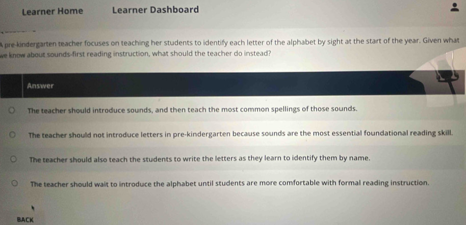 Solved: Learner Home Learner Dashboard A pre-kindergarten teacher ...