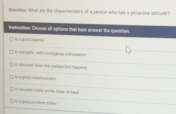 Solved: What are the characteristics of a person who has a proactive ...