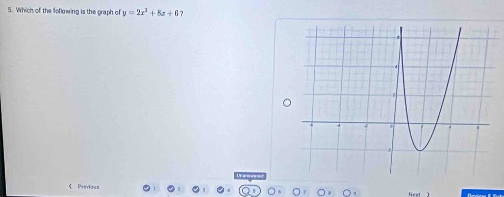 Which of the following is the graph of y=2x^2+8x+6 ? 
Unanswerer 
《 Previous 
Next