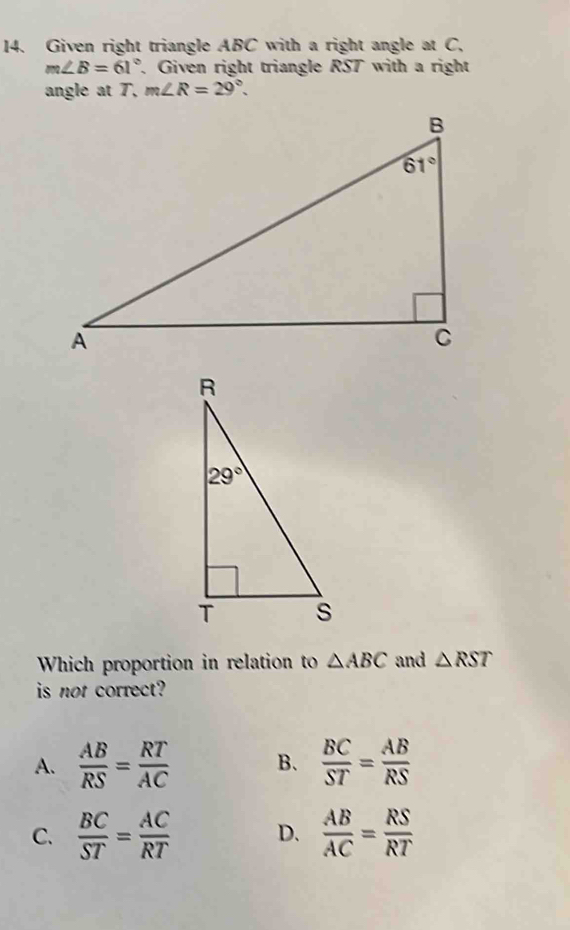 Solved: Given right triangle ABC with a right angle at C, m∠ B=61 ...