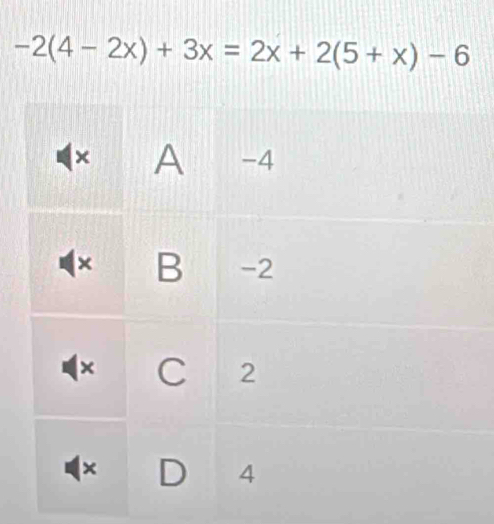 -2(4-2x)+3x=2x+2(5+x)-6