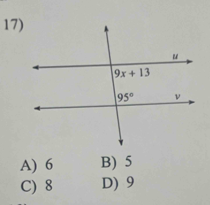 A) 6 B) 5
C) 8
D) 9