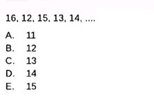 16, 12, 15, 13, 14, ....
A. 11
B. 12
C. 13
D. 14
E. 15