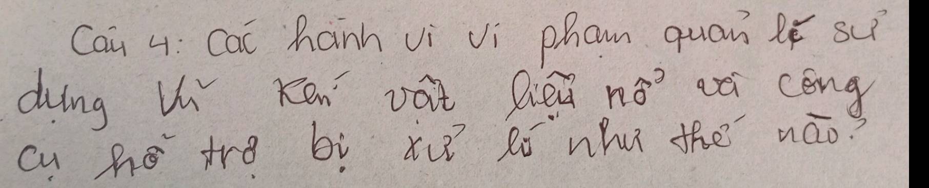 Cai 4: Cac hanh vi Vi pham quan lf s? 
dung Kén vàt Qiàū nà aà cèng 
cu he tro bì xu Ró whu thē nāo?