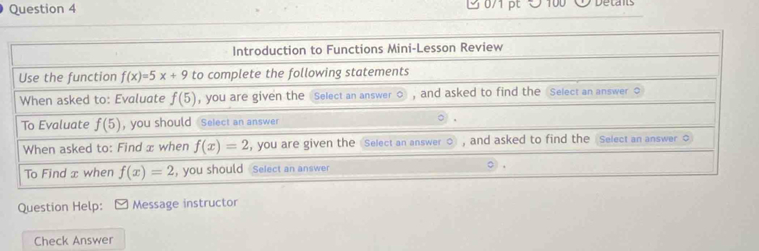 y0/1pt O 100  Detans
Question Help: Message instructor
Check Answer