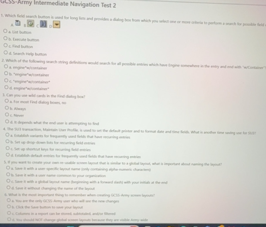 Solved: GCSS-Army Intermediate Navigation Test 2 1. Which field search ...