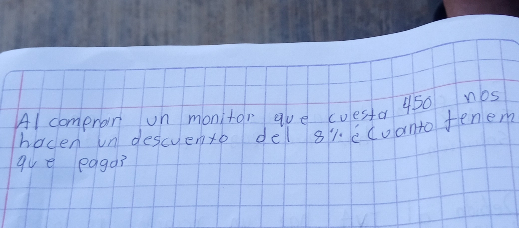 Al compror on monitor ave cuesta 450 nos 
haden un descvento del 81. ccoanto fenem 
qu e eago?