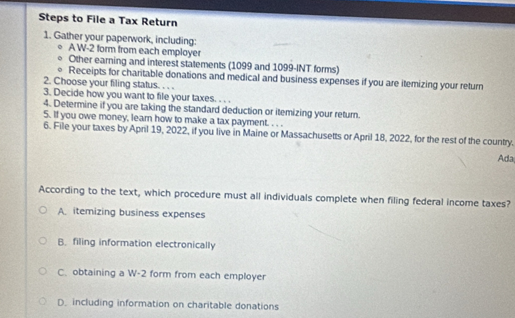 Solved: Steps to File a Tax Return 1. Gather your paperwork, including ...