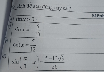 mệnh đề sau đúng ha
nh
d