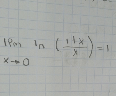 limlimits _xto 0ln ( (1+x)/x )=1