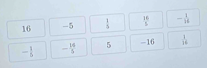 16 -5  1/5   16/5  - 1/16 
- 1/5  - 16/5  5 -16  1/16 