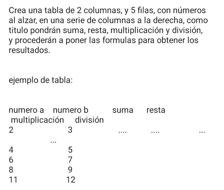 Resuelto:Crea una tabla de 2 columnas, y 5 filas, con números al alzar ...