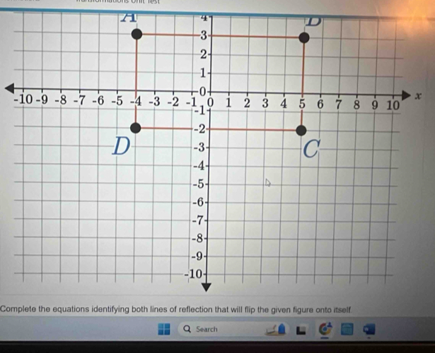 x
Complete the equations identifying both lines of reflection that will flip the given figure onto itself. 
Search