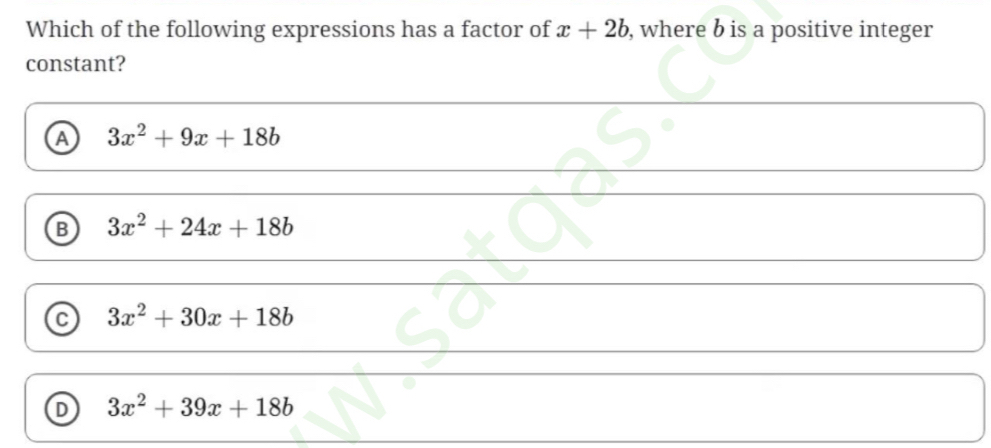 Solved: Which of the following expressions has a factor of x+2b , where ...