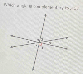 Which angle is complementary to ∠ 5 7