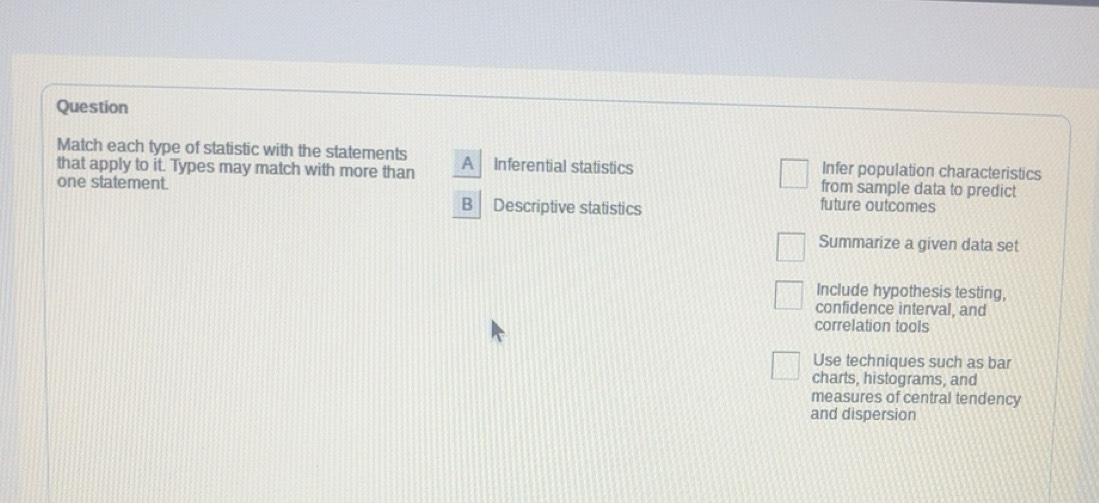 Solved: Question Match each type of statistic with the statements that ...
