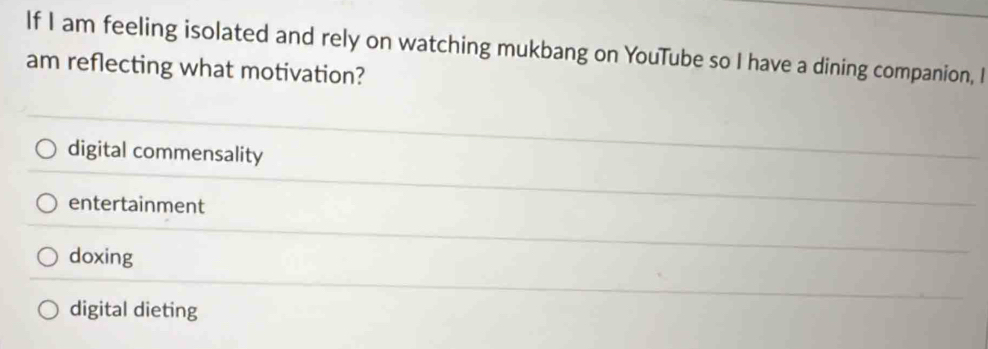Solved: If I am feeling isolated and rely on watching mukbang on ...