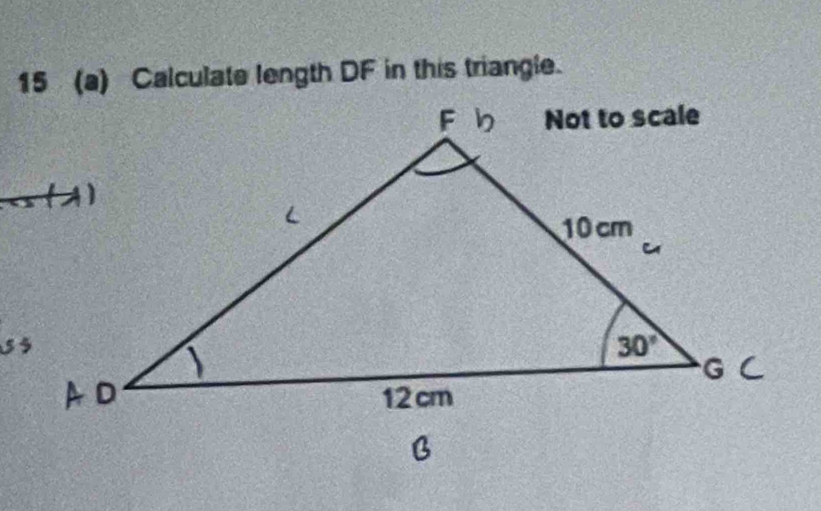 15 (a) Calculate length DF in this triangle.