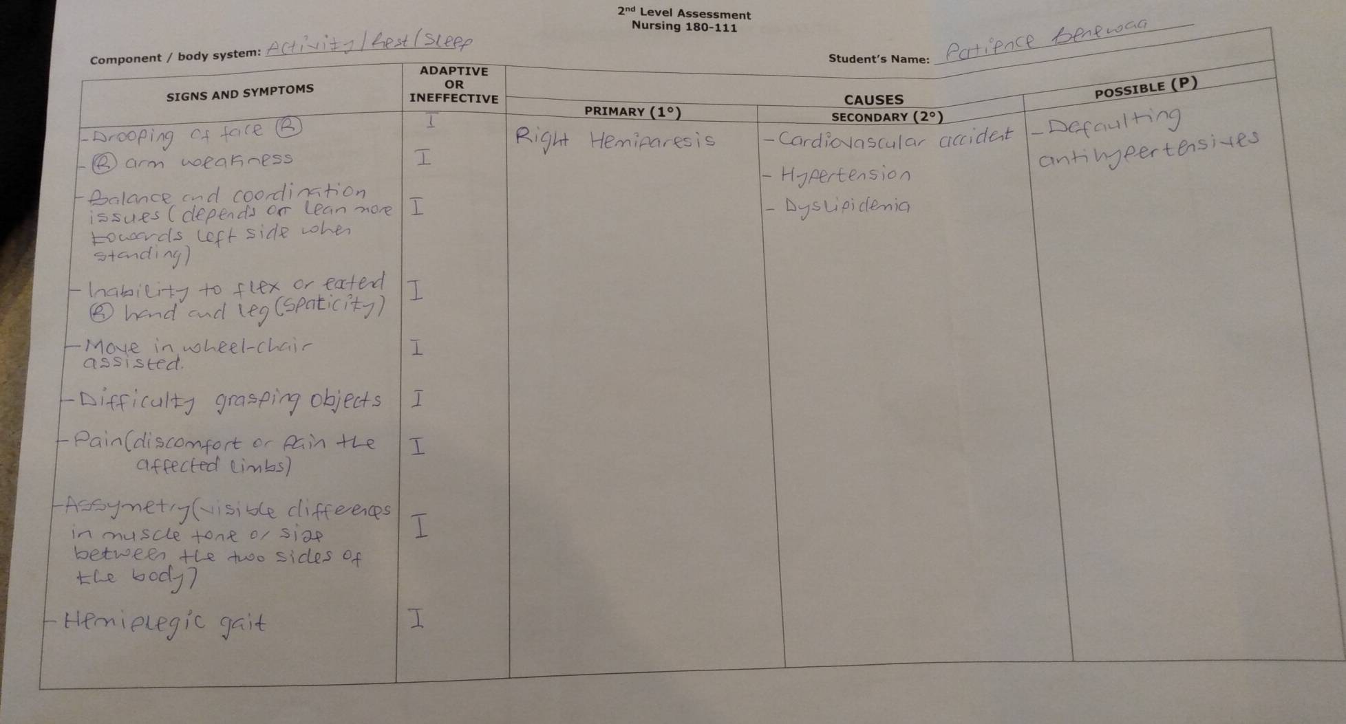 2^(nd) Level Assessment
Nursing 180-111