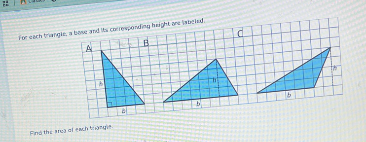 Class 
Find the area of each triangle.