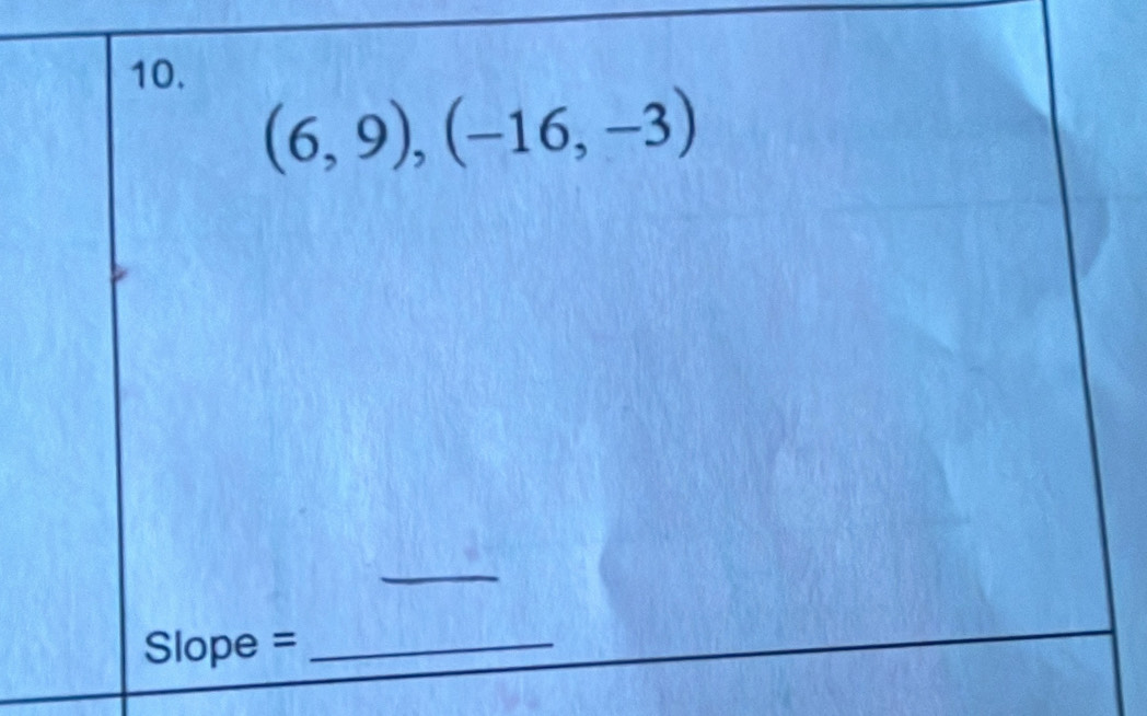 (6,9),(-16,-3)
_ 
Slope =_