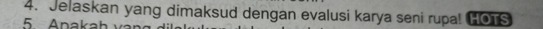 Jelaskan yang dimaksud dengan evalusi karya seni rupa! HOTS 
5 Apakah