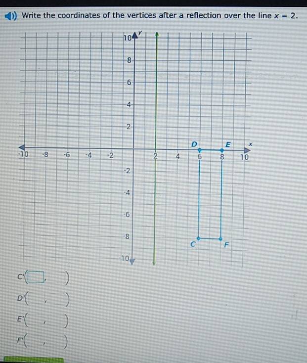 x=2.
D'(□ ,□ )
E'(,)
F'(□ ,□ )
I