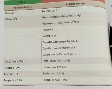 TABLA 2.1
Variables intensivas