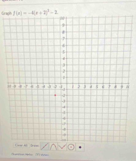 Graph f(x)=-4(x+2)^2-2. 
( 
w: 
Cuestion Hela: p Viden