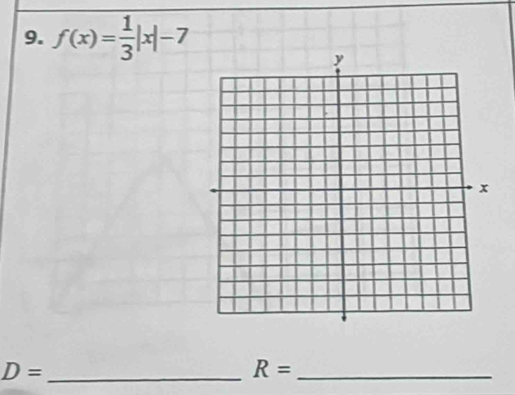 f(x)= 1/3 |x|-7
_ D=
R= _