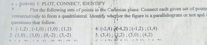 Solved: + Activity 1: PLOT, CONNECT, IDENTIFY Plot the following sets ...
