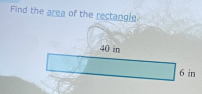 Find the area of the rectangle.
40 in
6 in