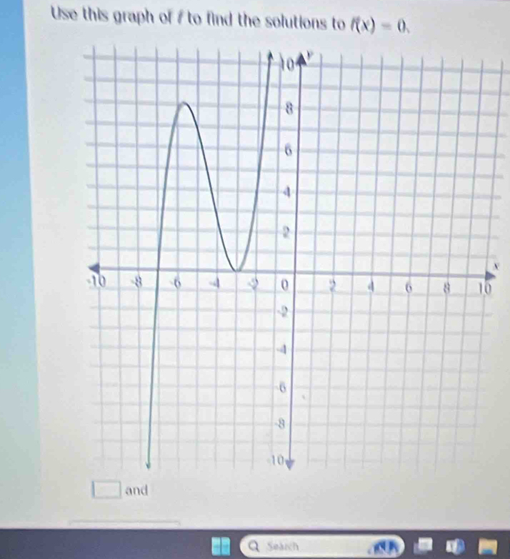 Use this graph of to find the solutions to f(x)=0.
x
0
and 
Q Search