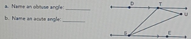 Name an obtuse angle:_ 
b. Name an acute angle:_