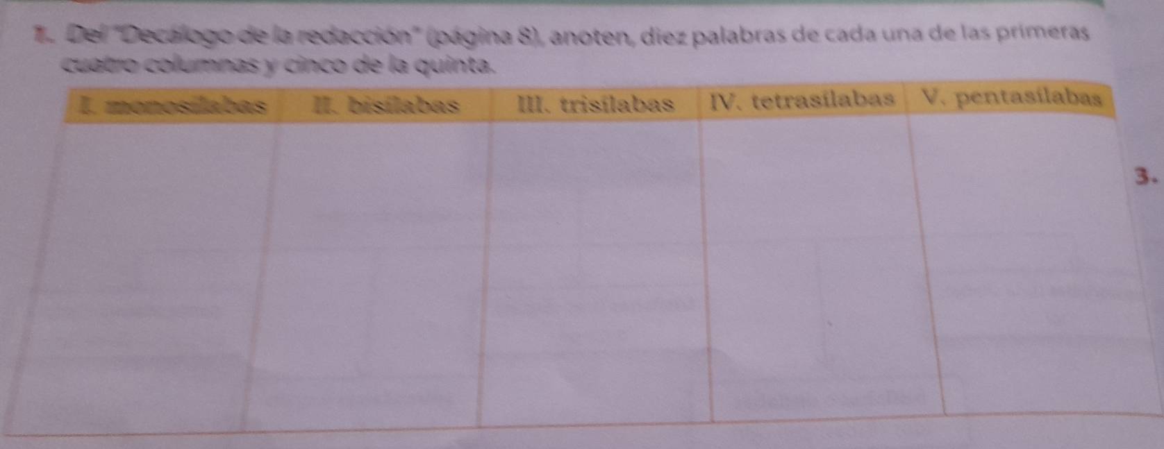 Del "Decálogo de la redacción" (página 8), anoten, diez palabras de cada una de las primeras 
.