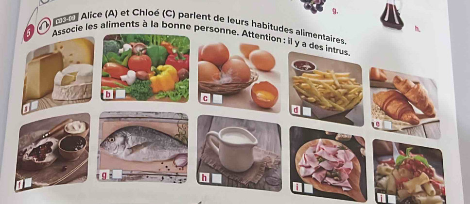 a 
Alice (A) et Chloé (C) parlent de leurs habitude 
h. 
ocie les aliments à la bonne perso