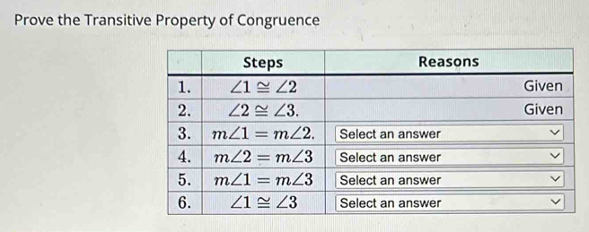 Prove the Transitive Property of Congruence