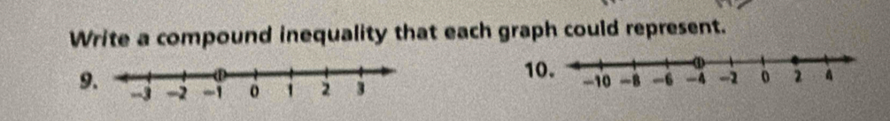 Write a compound inequality that each graph could represent. 
1
9