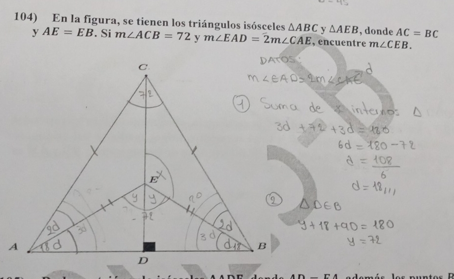 Resuelto:En la figura, se tienen los triángulos isósceles ABC y AEB ...