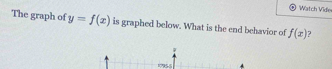 Watch Vide 
The graph of y=f(x) is graphed below. What is the end behavior of f(x) ?
y
1795-5