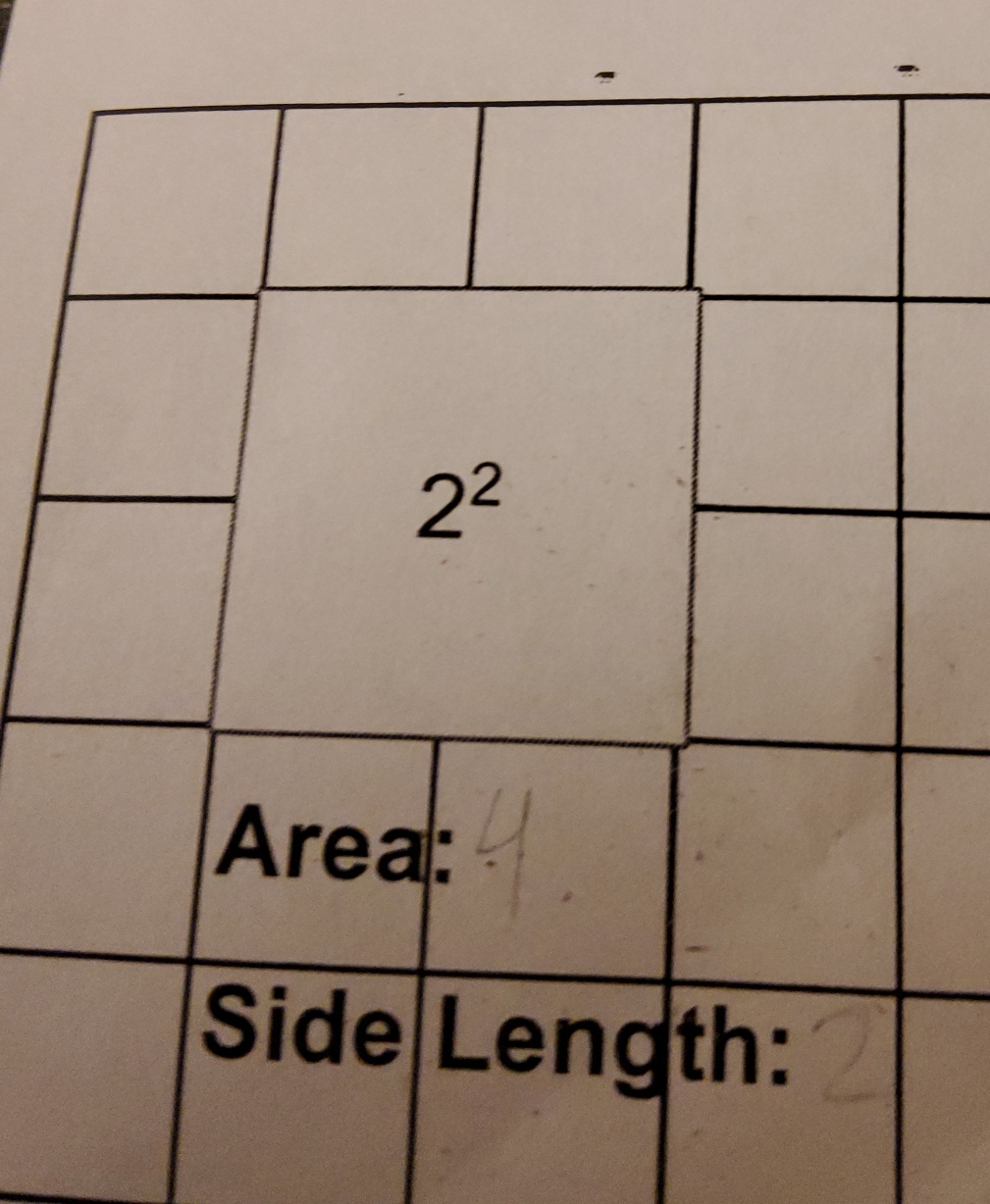 2^2
Area: 
Side Length: