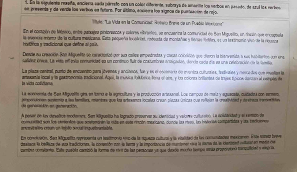 Resuelto:En la siguiente reseña, encierra cada párrafo con un color ...