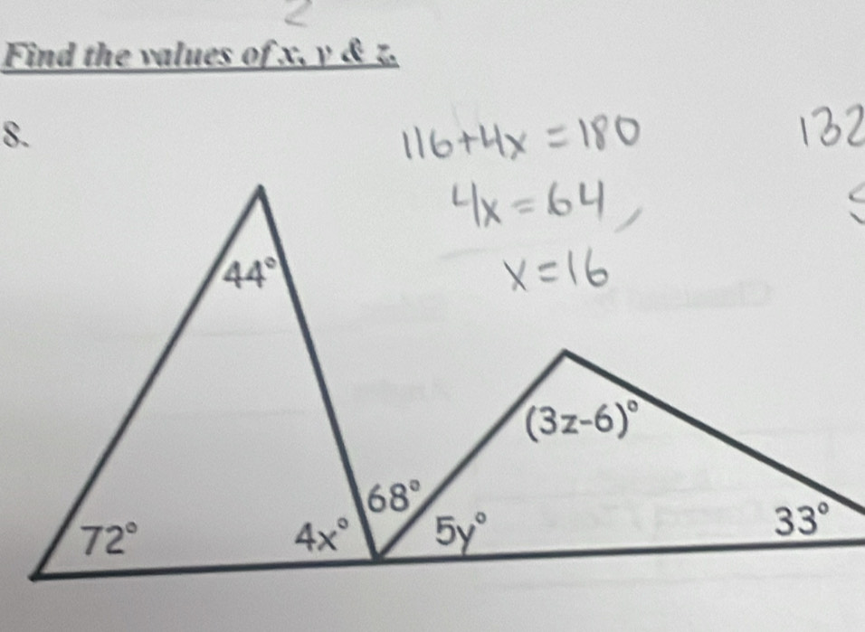 Find the values of x, y & z.
8.