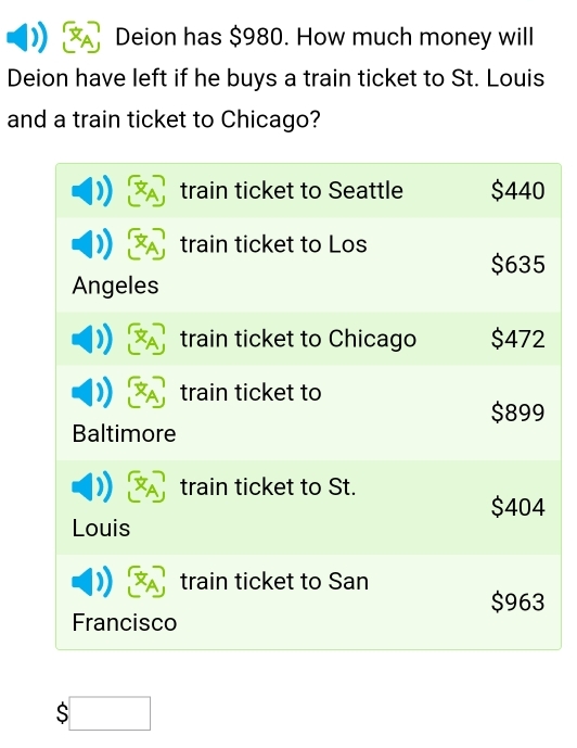 Solved: Deion has $980. How much money will Deion have left if he buys ...