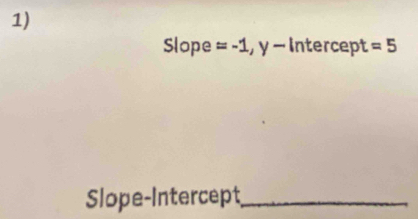 Slope =-1, y- Intercept =5
Slope-Intercept_